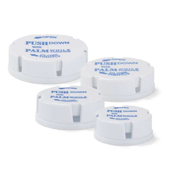 White Child-Resistant Closures for Friendly & Safe® Vials